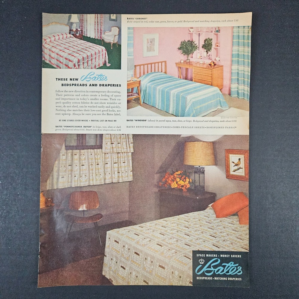 1953 Bates Bedspreads & Draperies Windsor Pennsylvania Dutch Vintage Print Ad